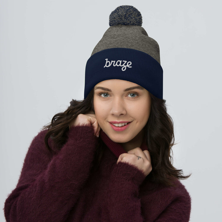 Braze Pom-Pom Beanie (Embroidered)