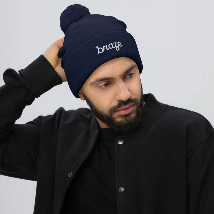 Braze Pom-Pom Beanie (Embroidered)