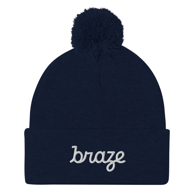 Braze Pom-Pom Beanie (Embroidered)