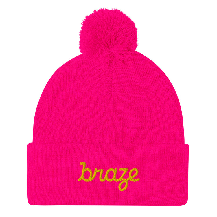 Braze Pom-Pom Beanie (Embroidered)
