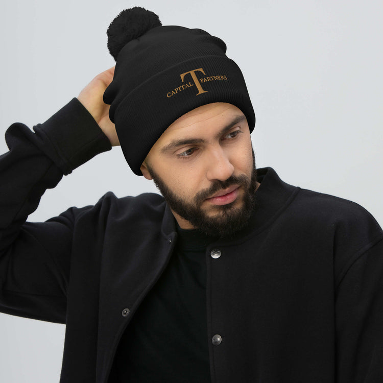 Capital T Pom-Pom Beanie (Embroidered)